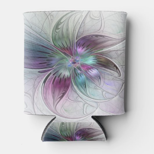 Kleurrijke Abstracte bloem Moderne fractale kunst Blikjeskoeler (Voorkant)