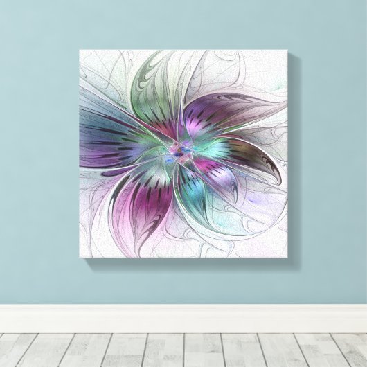 Kleurrijke Abstracte bloem Moderne fractale kunst Canvas Afdruk (Insitu (Houten vloer))