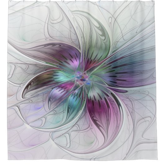 Kleurrijke Abstracte bloem Moderne fractale kunst Douchegordijn (Voorkant)
