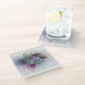 Kleurrijke Abstracte bloem Moderne fractale kunst Glazen Onderzetter (Schuin)