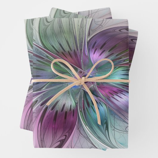 Kleurrijke Abstracte bloem Moderne fractale kunst Inpakpapier Vel (In situ)