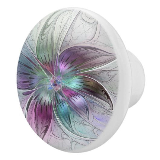 Kleurrijke Abstracte bloem Moderne fractale kunst Keramische Knop (Rechts)