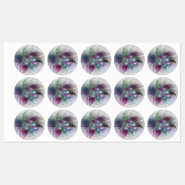 Kleurrijke Abstracte bloem Moderne fractale kunst Labels