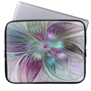 Kleurrijke Abstracte bloem Moderne fractale kunst Laptop Sleeve