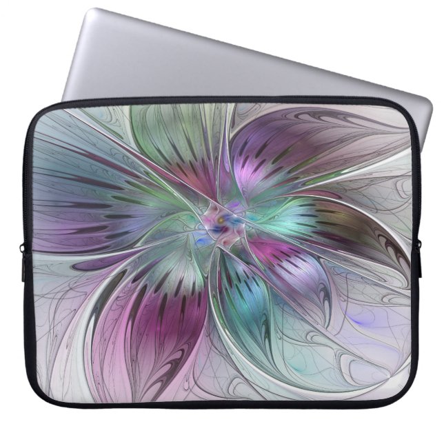 Kleurrijke Abstracte bloem Moderne fractale kunst Laptop Sleeve (Voorkant)