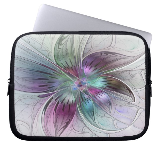 Kleurrijke Abstracte bloem Moderne fractale kunst Laptop Sleeve (Voorkant)