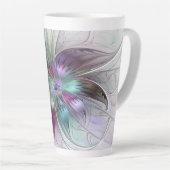 Kleurrijke Abstracte bloem Moderne fractale kunst Latte Mok (Rechterhoek)