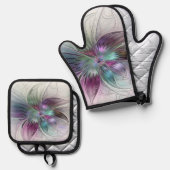 Kleurrijke Abstracte bloem Moderne fractale kunst Ovenwant & Pannenlap Set (Voorkant / Achterkant)