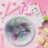 Kleurrijke Abstracte bloem Moderne fractale kunst Papieren Bordje (Feest)