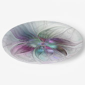 Kleurrijke Abstracte bloem Moderne fractale kunst Papieren Bordje (Gekanteld)