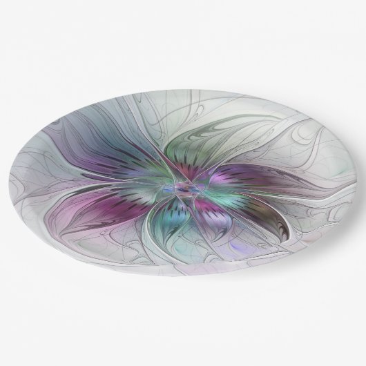 Kleurrijke Abstracte bloem Moderne fractale kunst Papieren Bordje (Gekanteld)