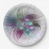 Kleurrijke Abstracte bloem Moderne fractale kunst Papieren Bordje (Voorkant)
