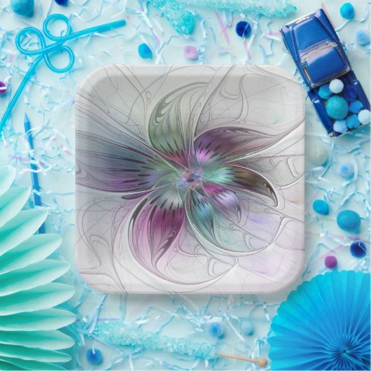 Kleurrijke Abstracte bloem Moderne fractale kunst Papieren Bordje (Feest)