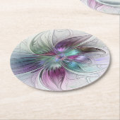 Kleurrijke Abstracte bloem Moderne fractale kunst Ronde Kartonnen Onderzetter (Gebogen)