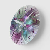 Kleurrijke Abstracte bloem Moderne fractale kunst Ronde Klok (Hoek)
