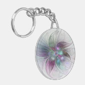 Kleurrijke Abstracte bloem Moderne fractale kunst Sleutelhanger (Voorkant Links)