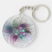 Kleurrijke Abstracte bloem Moderne fractale kunst Sleutelhanger (Achterkant)