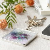 Kleurrijke Abstracte bloem Moderne fractale kunst Sleutelhanger (Zijkant)