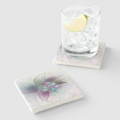 Kleurrijke Abstracte bloem Moderne fractale kunst Stenen Onderzetter (Zijkant)