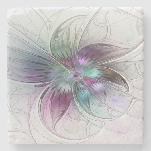 Kleurrijke Abstracte bloem Moderne fractale kunst Stenen Onderzetter (Voorkant)