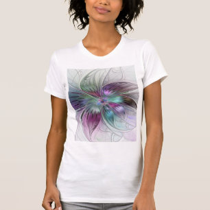 Kleurrijke Abstracte bloem Moderne fractale kunst T-shirt