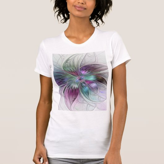 Kleurrijke Abstracte bloem Moderne fractale kunst T-shirt (Voorkant)