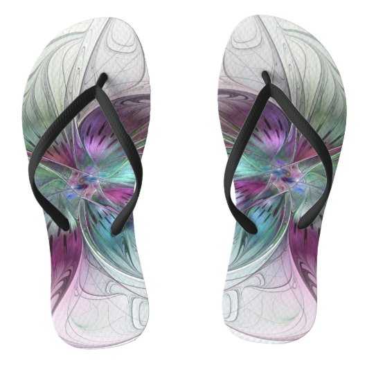 Kleurrijke Abstracte bloem Moderne fractale kunst Teenslippers (Voetbed)
