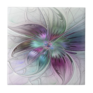 Kleurrijke Abstracte bloem Moderne fractale kunst Tegeltje