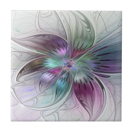 Kleurrijke Abstracte bloem Moderne fractale kunst Tegeltje (Voorkant)
