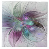 Kleurrijke Abstracte bloem Moderne fractale kunst Tegeltje (Voorkant)