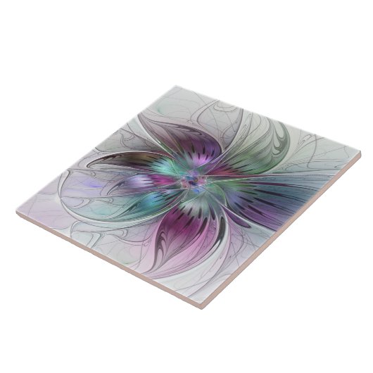 Kleurrijke Abstracte bloem Moderne fractale kunst Tegeltje (Zijkant)