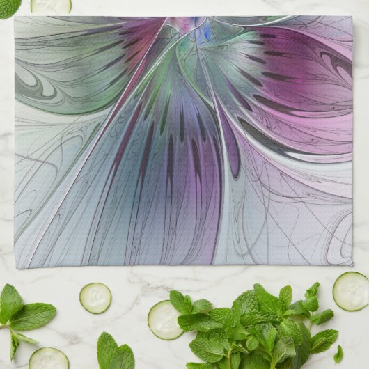 Kleurrijke Abstracte bloem Moderne fractale kunst Theedoek (Gevouwen)