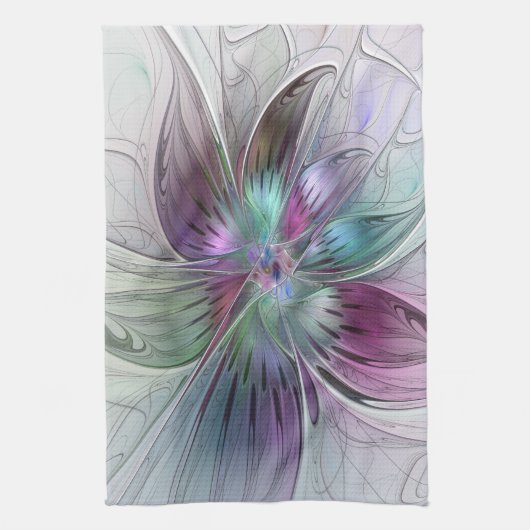 Kleurrijke Abstracte bloem Moderne fractale kunst Theedoek (Verticaal)