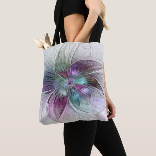 Kleurrijke Abstracte bloem Moderne fractale kunst Tote Bag (Dichtbij)