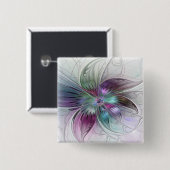 Kleurrijke Abstracte bloem Moderne fractale kunst Vierkante Button 5,1 Cm (Voorkant /achterkant)