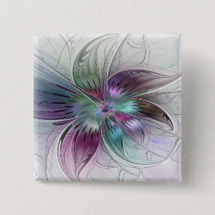 Kleurrijke Abstracte bloem Moderne fractale kunst Vierkante Button 5,1 Cm