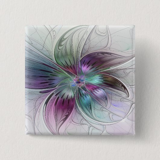 Kleurrijke Abstracte bloem Moderne fractale kunst Vierkante Button 5,1 Cm (Voorkant)