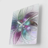 Kleurrijke Abstracte bloem Moderne fractale kunst Vierkante Klok (Hoek)