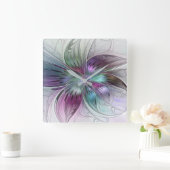 Kleurrijke Abstracte bloem Moderne fractale kunst Vierkante Klok (Huis)