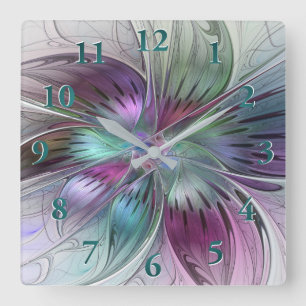 Kleurrijke Abstracte bloem Moderne fractale kunst Vierkante Klok