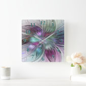 Kleurrijke Abstracte bloem Moderne fractale kunst Vierkante Klok (Huis)