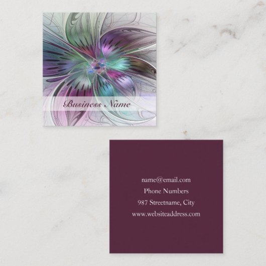 Kleurrijke Abstracte bloem Moderne fractale kunst Vierkante Visitekaartje (Voorkant / Achterkant)