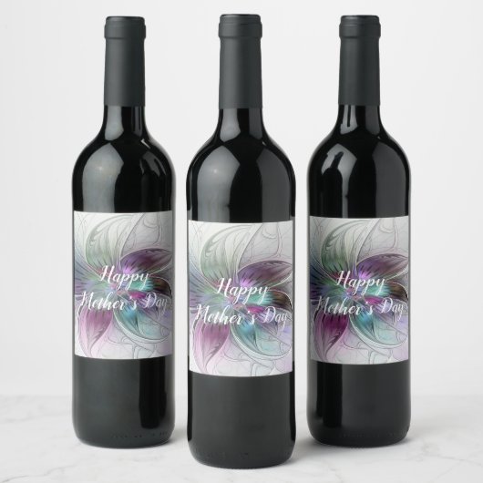 Kleurrijke Abstracte bloem Moderne fractale kunst Wijn Etiket (Flessen)