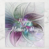 Kleurrijke Abstracte bloem Moderne fractale kunst Wijn Etiket (Enkel label)