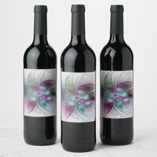 Kleurrijke Abstracte bloem Moderne fractale kunst Wijn Etiket (Flessen)