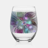 Kleurrijke Abstracte bloem Moderne fractale kunst Wijnglas Zonder Voet (Achterkant)