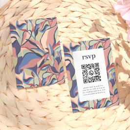 Kleurrijke Abstracte Bloem QR Code Huwelijk RSVP Informatiekaartje