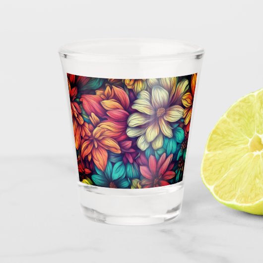 Kleurrijke Abstracte Bloemen #42 - Shot Glas (Voorkant)