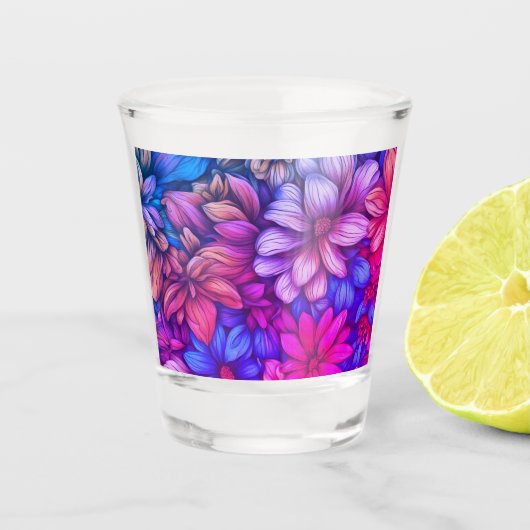 Kleurrijke Abstracte Bloemen #43 - Shot Glas (Voorkant)