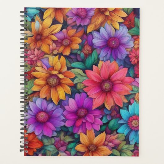 Kleurrijke Abstracte Bloemen #444 - Planner (Voorkant)